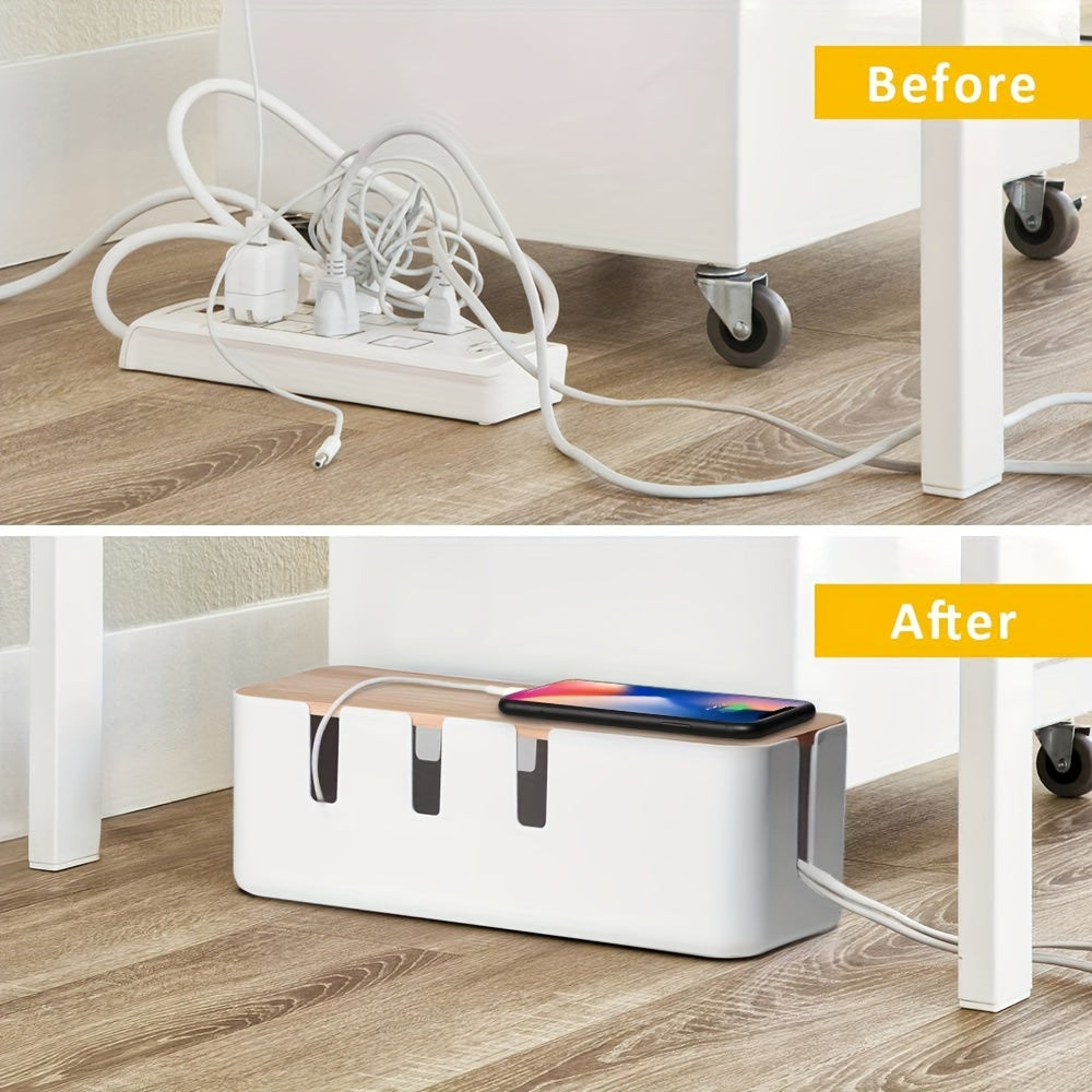 Desknirvana kabel organizer– Houd je bureau opgeruimd en veilig, Kunststof met Bamboe Deksel