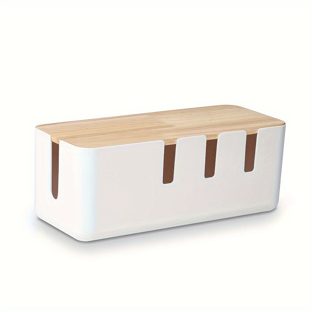Desknirvana kabel organizer– Houd je bureau opgeruimd en veilig, Kunststof met Bamboe Deksel