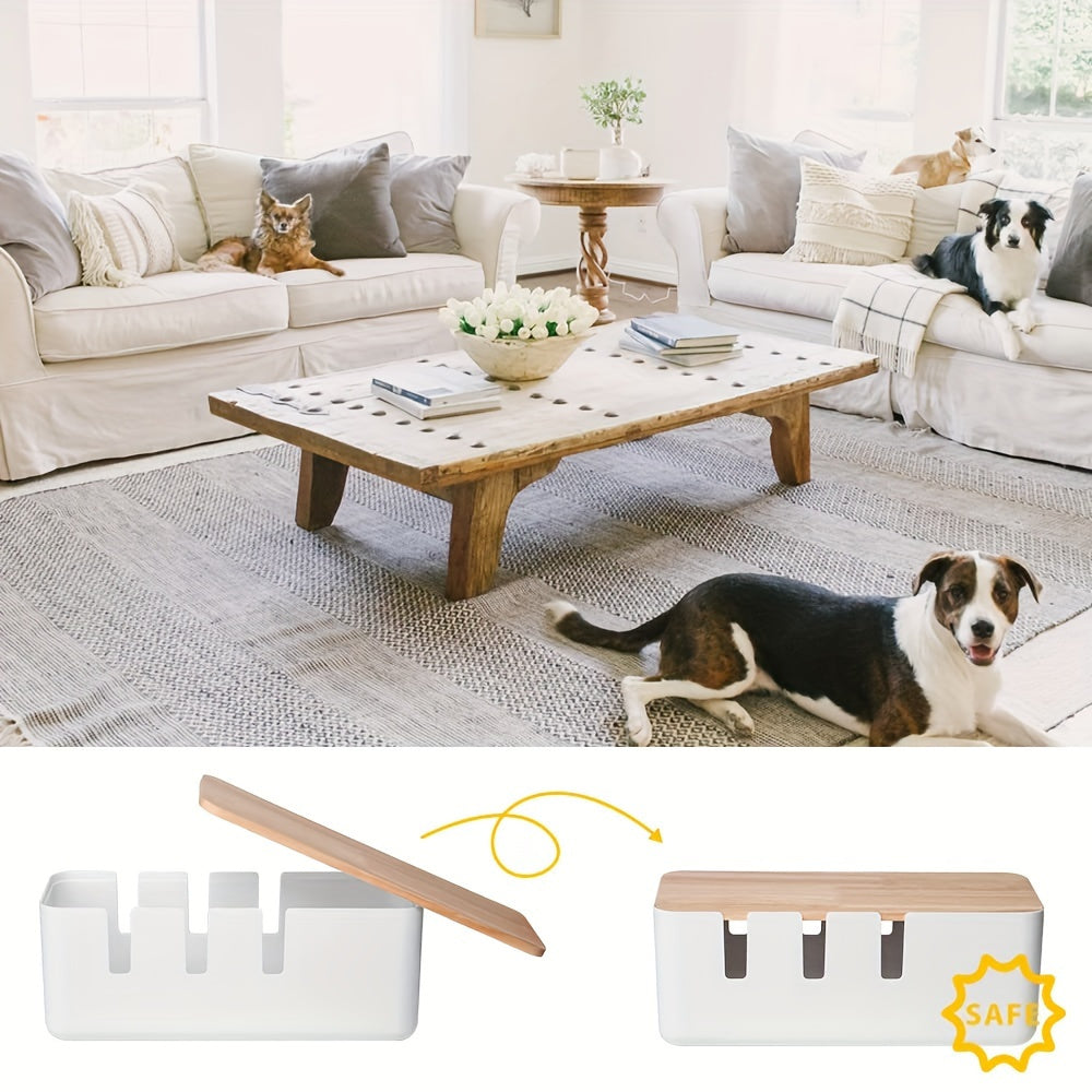 Desknirvana kabel organizer– Houd je bureau opgeruimd en veilig, Kunststof met Bamboe Deksel