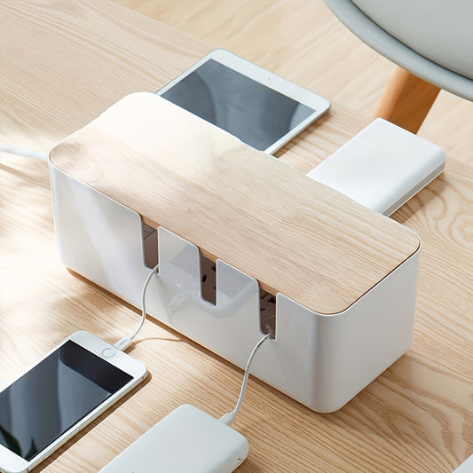 Desknirvana kabel organizer– Houd je bureau opgeruimd en veilig, Kunststof met Bamboe Deksel