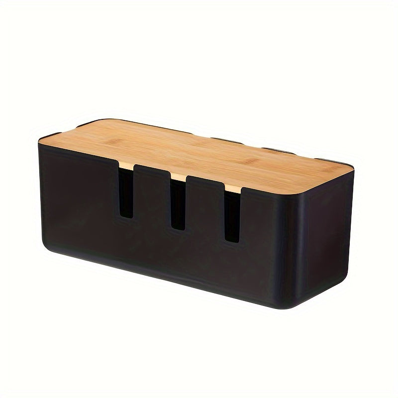 Desknirvana kabel organizer– Houd je bureau opgeruimd en veilig, Kunststof met Bamboe Deksel