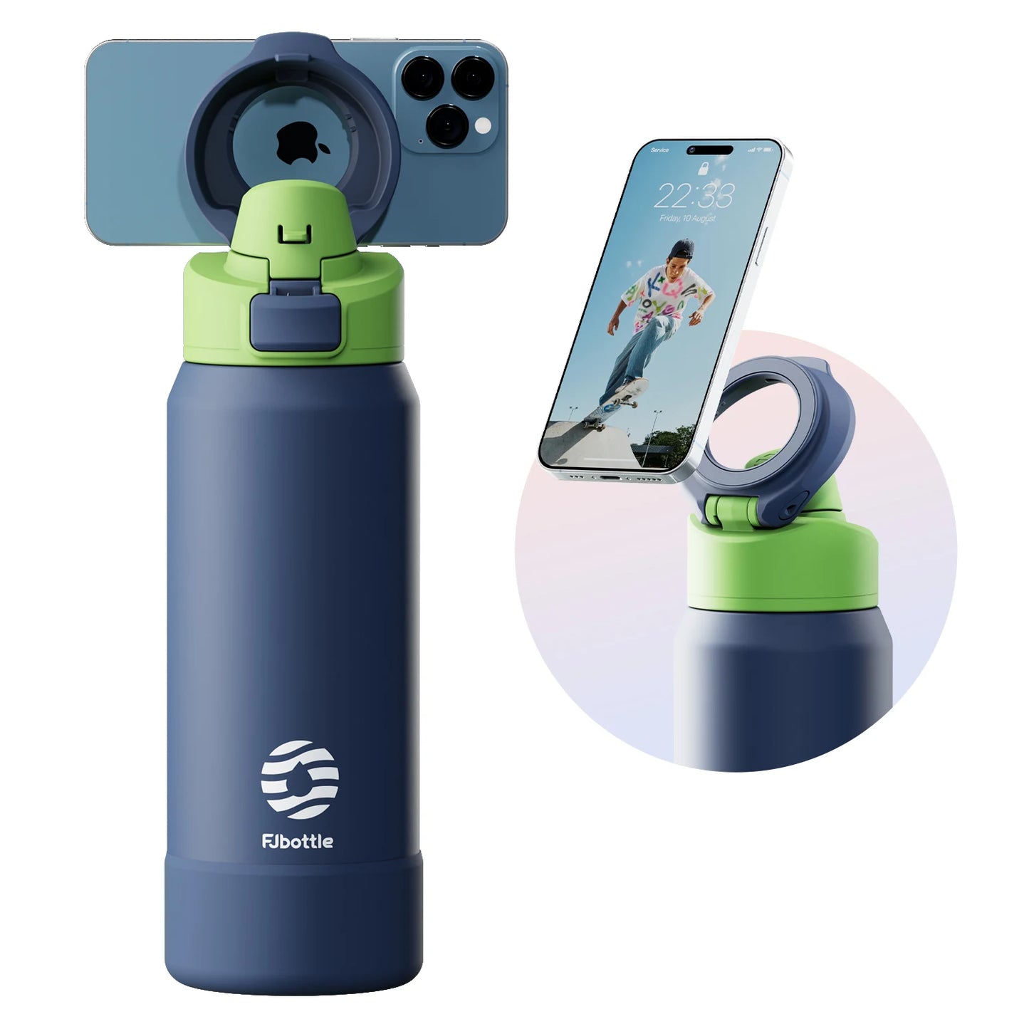 Desknirvana FJbottle – RVS Thermosfles met Magnetische Telefoonhouder & Bouncing Deksel