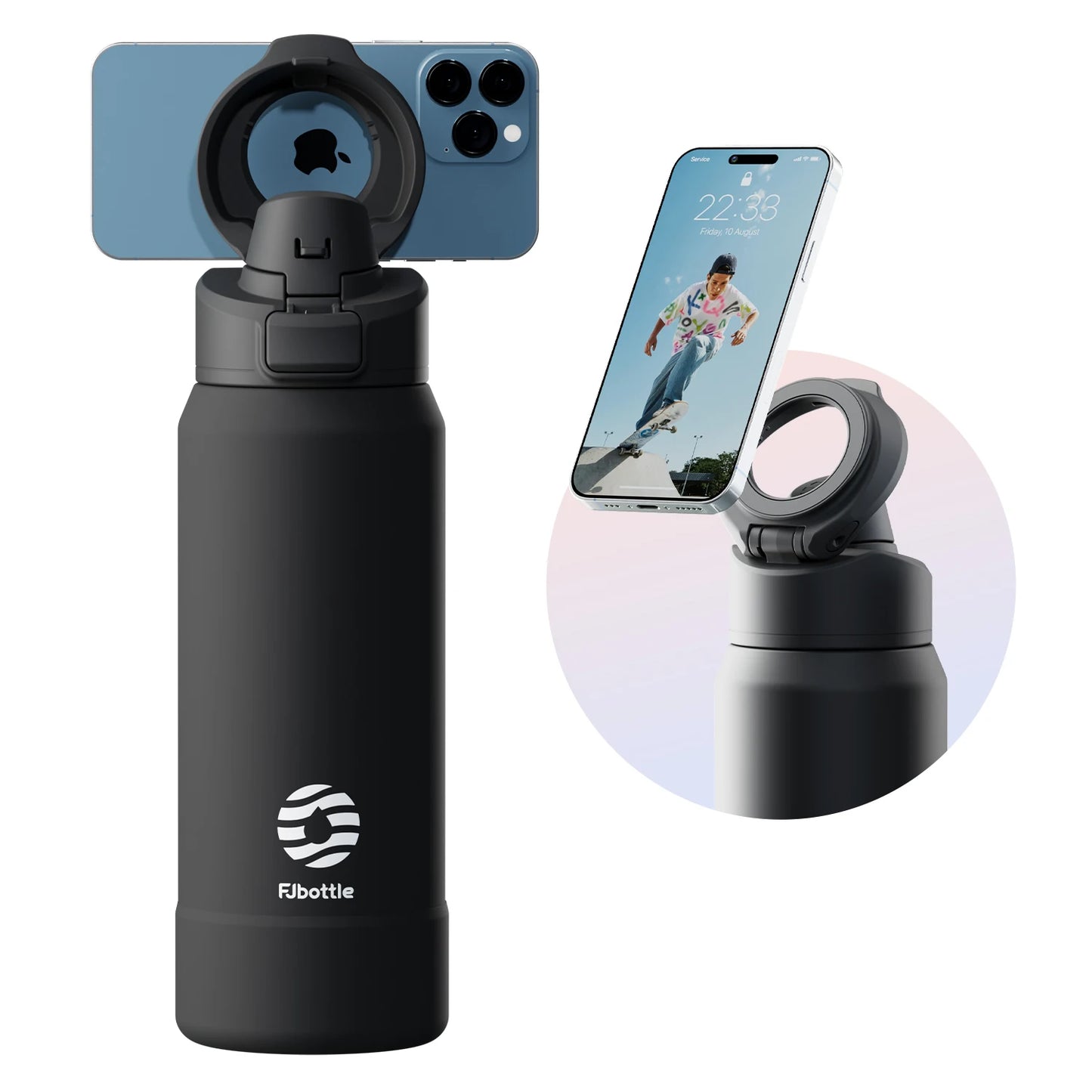 Desknirvana FJbottle – RVS Thermosfles met Magnetische Telefoonhouder & Bouncing Deksel