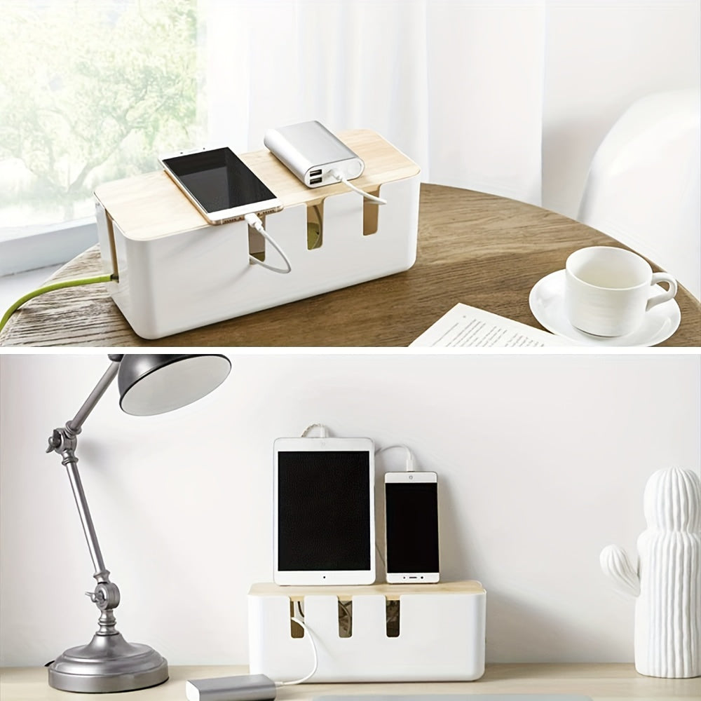 Desknirvana kabel organizer– Houd je bureau opgeruimd en veilig, Kunststof met Bamboe Deksel